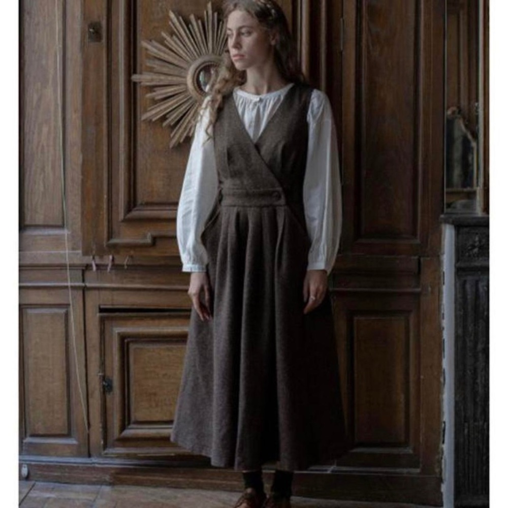Voriagh 100% wool brown tweed overall dress